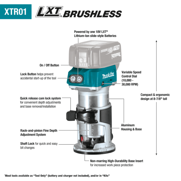 18V LXT® Lithium‑Ion Brushless Cordless Compact Router, Tool Only